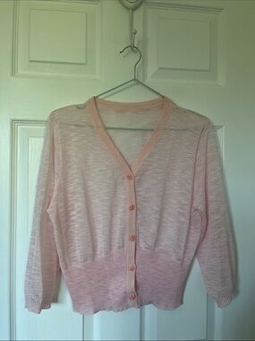 Light Pink V-Neck Button Cardigan Sweater